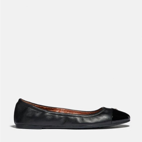 BNIB Coach Bonnie Black Leather Ballet Flat with Patent Leather Cap Toe, 7.5 - Picture 2 of 3